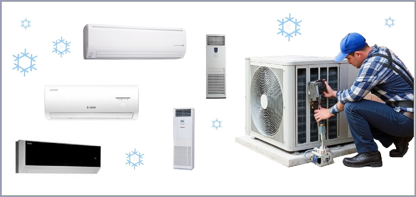 Eskişehir'de duvara monte edilmiş bir klimanın bakımını yapan teknisyen